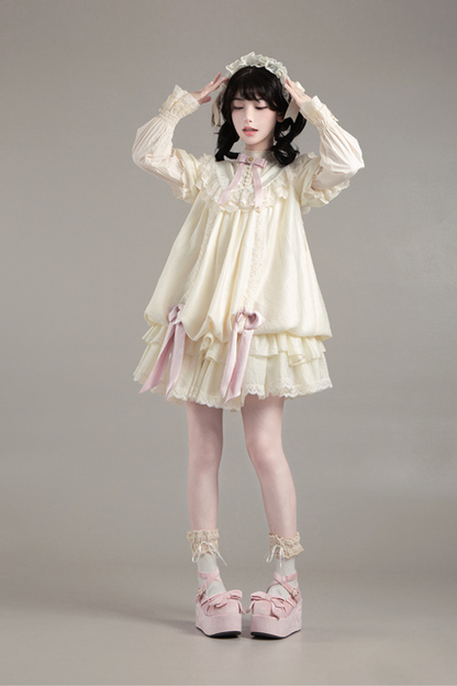 [pre-order] Rose Ruffle Lolita Dress + Dress + Belt + Brooch + Ribbon + Headband + Sleeve