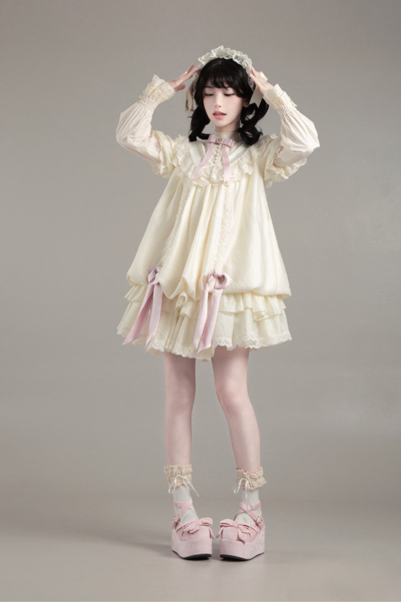 [pre-order] Rose Ruffle Lolita Dress + Dress + Belt + Brooch + Ribbon + Headband + Sleeve