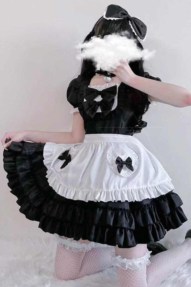 Double Ribbon Ruffle Lolita Maid Dress Set