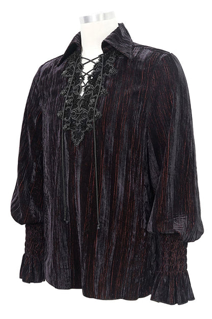 Black and Red Velvet Lantern Sleeves Loose Gothic Blouse