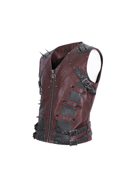 Red Studded Faux Leather Punk Vest