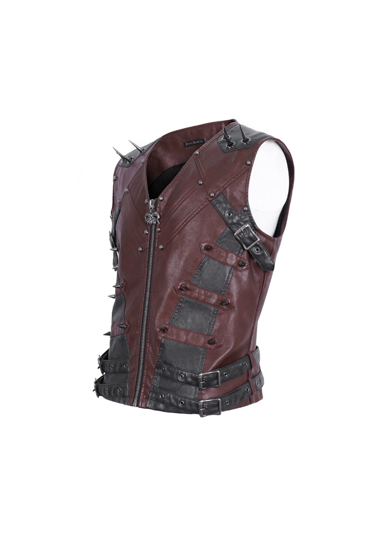 Red Studded Faux Leather Punk Vest