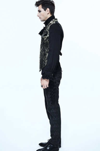 Black/silver Jacquard Printed Button Gothic Vest