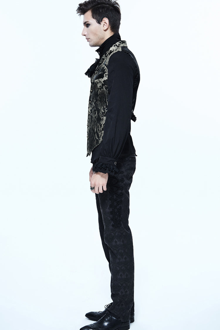 Black/silver Jacquard Printed Button Gothic Vest