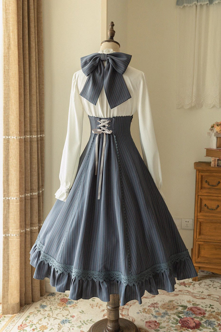 [south of the Forest] Halterneck Stripe Print Ruffle Classic Lolita Jsk Dress 4 Colors
