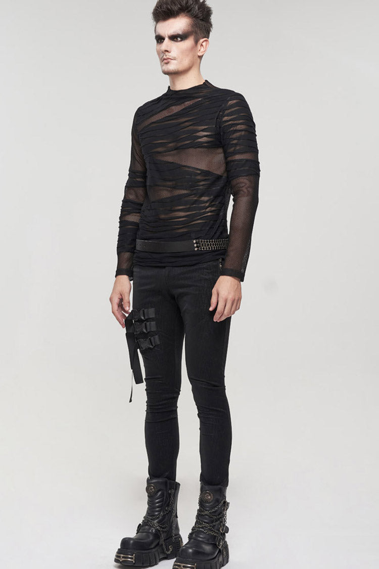 Black Gothic Bandage Design Net Yarn Perspective Sweater