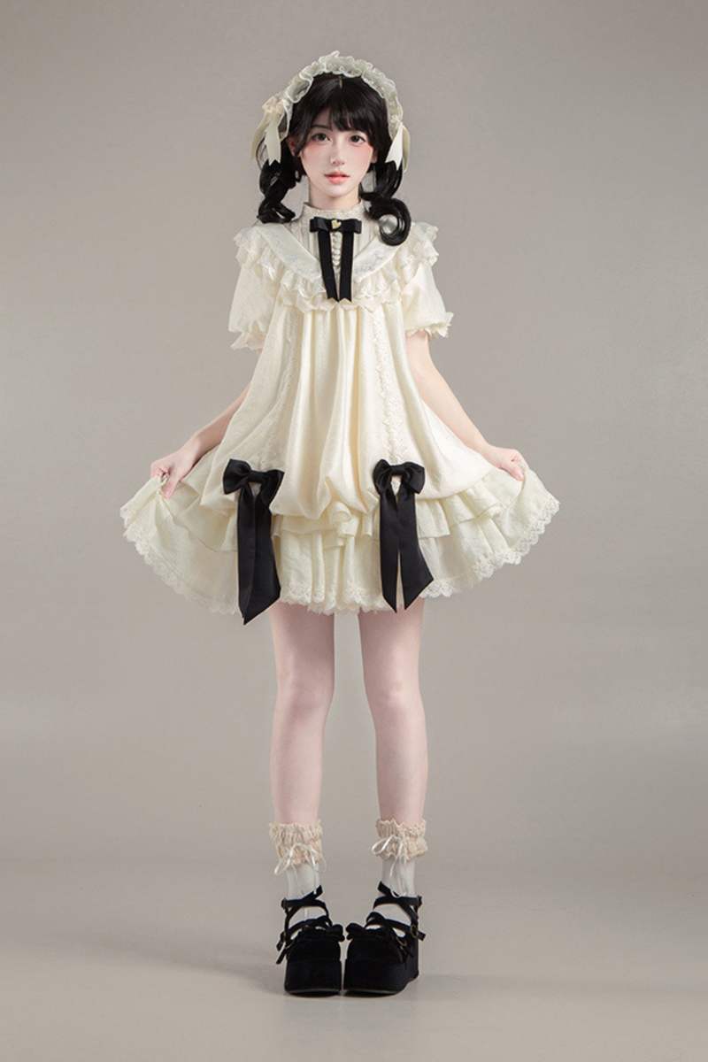 [pre-order] Rose Ruffle Lolita Dress + Dress + Belt + Brooch + Ribbon + Headband + Sleeve