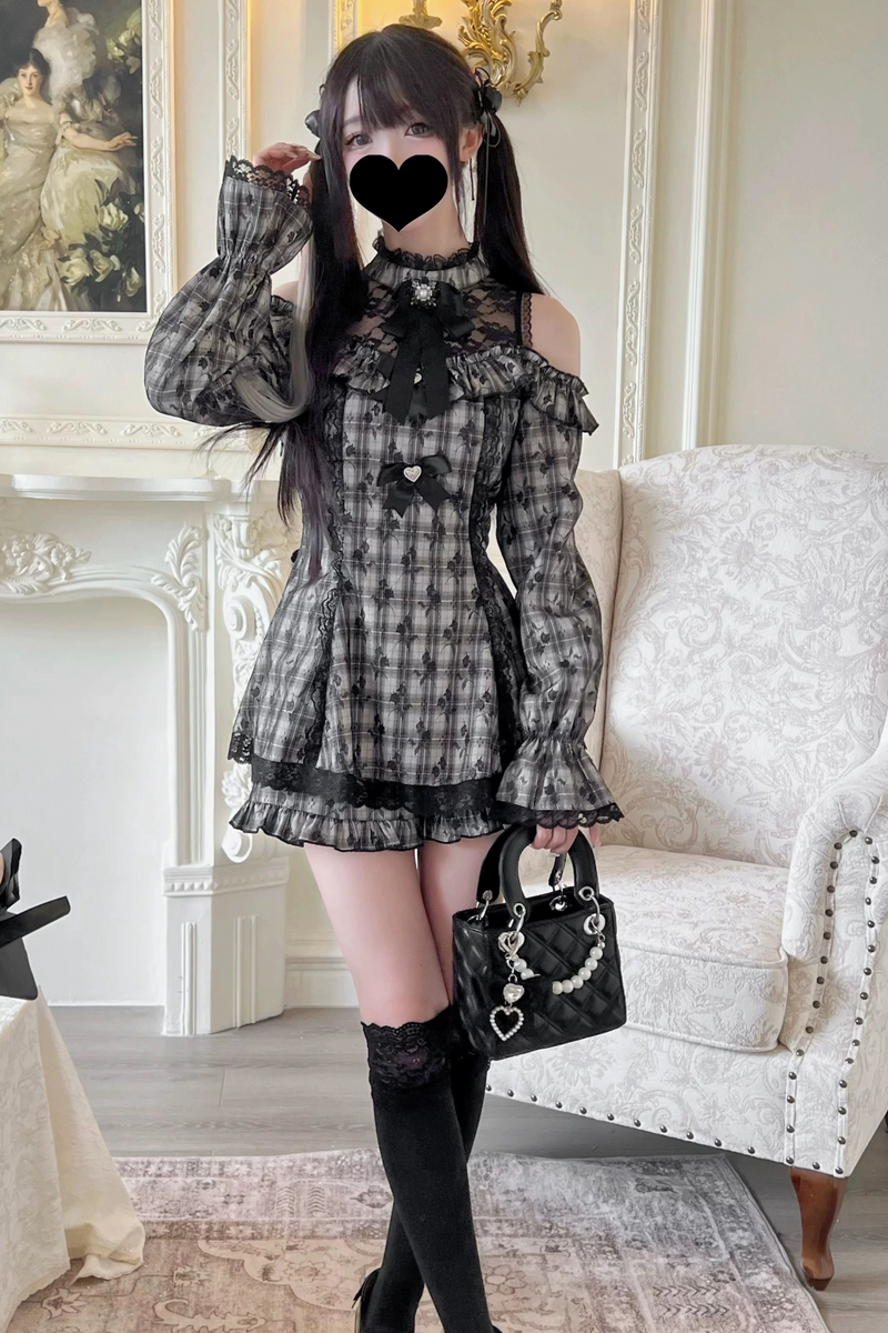 Jirai Off Shoulder Peplum Top + Ruffle Short Pants