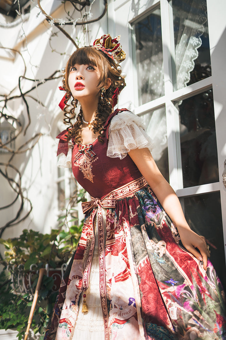 Red [kaleidoscope of Dreams] Flying Sleeves Print Embroidery Cardigan Bowknot Classic Lolita Dress