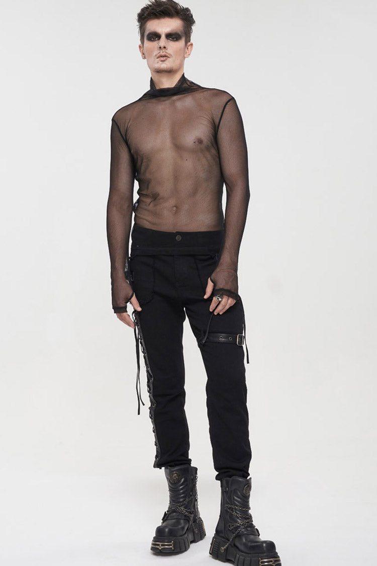 Black Gothic Elasticity Perspective Rhombus Net Yarn Shirt