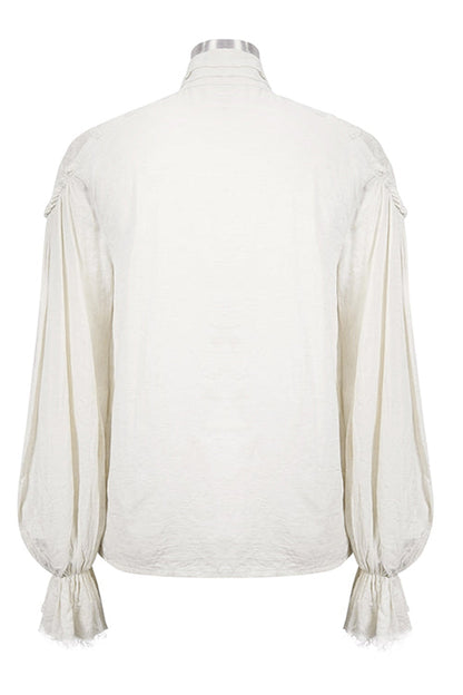 White Straight Collar Puff Sleeve Jacquard Punk Blouse