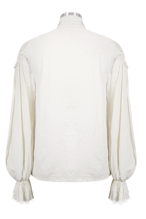 White Straight Collar Puff Sleeve Jacquard Punk Blouse