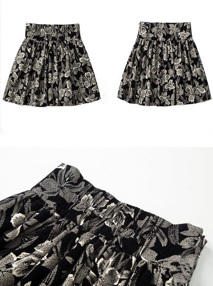 Lace Ruffle Bow Blouse + Jacquard Skirt
