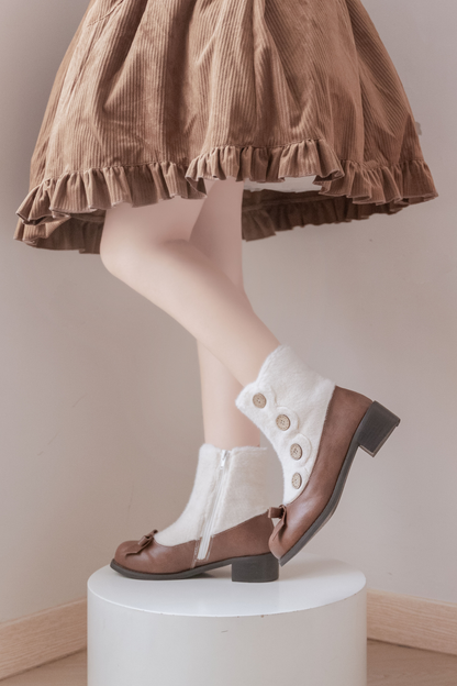 [pre-order] Retro Button Fur Socks Cover Fake Design Boots