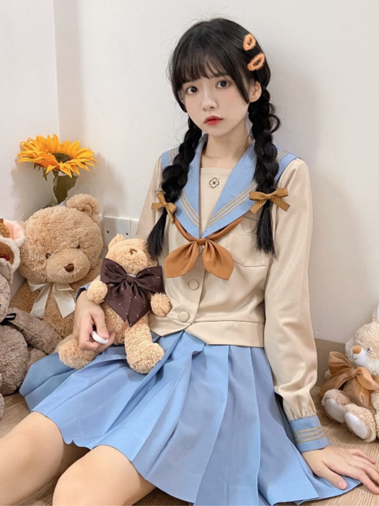 Striped Color Sailor Shirt + Pleated Skirt
