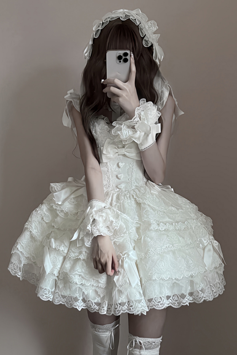 [pre-order] Princess Ballet Tiered Lolita Dress + Headband + Necklace + Sleeves + Tail