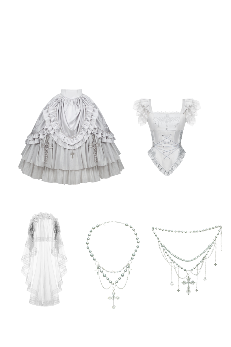 Gothic Lolita Skirt + Corset + Veil + Necklace + Waist Chain