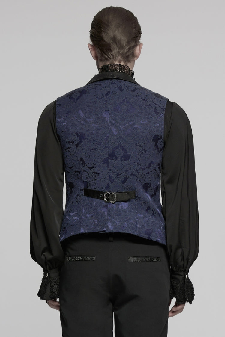 Black/blue Lapel V-neck Sleeveless Jacquard Buckle Gothic Vest