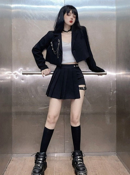 Jacket With Chain Strap + Split Metal Buckle Skirt