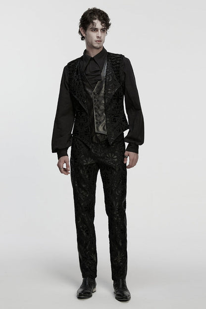 Black Long Sleeves V Collar Embroidery Gothic Vest