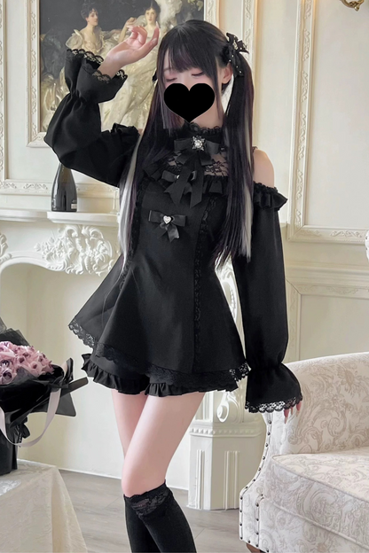 Jirai Off Shoulder Peplum Top + Ruffle Short Pants