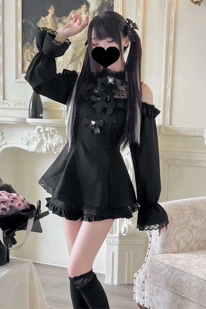 Jirai Off Shoulder Peplum Top + Ruffle Short Pants