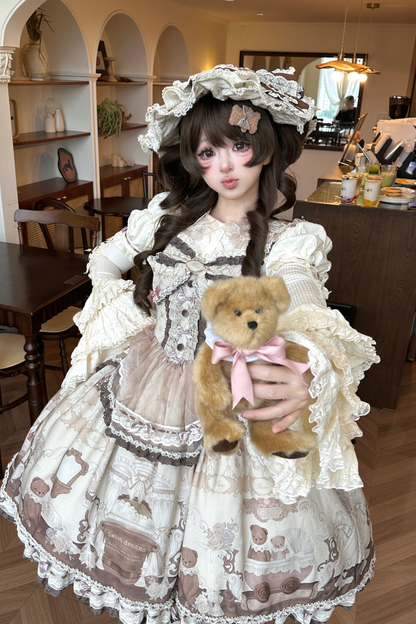 Briana Bear Print Dream Doll Lolita Dress + Jsk + Skirt + Shirt + Petticoat