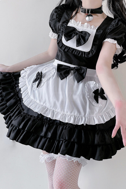 Double Ribbon Ruffle Lolita Maid Dress Set