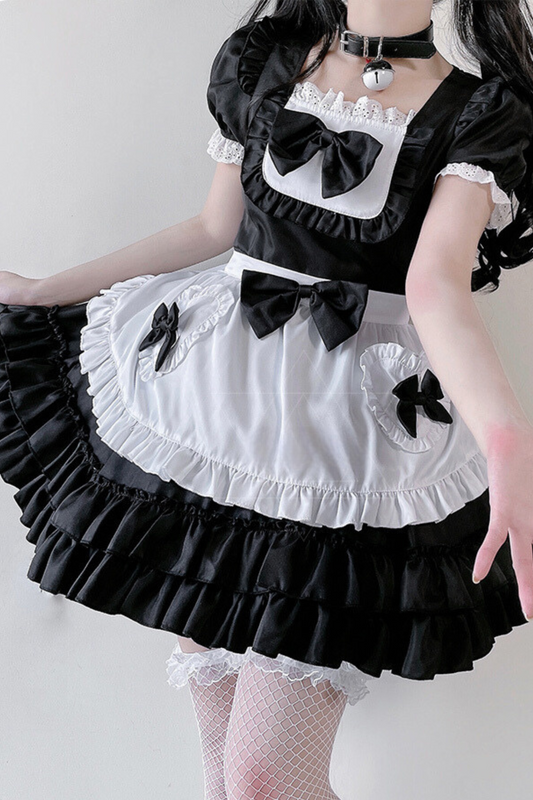 Double Ribbon Ruffle Lolita Maid Dress Set