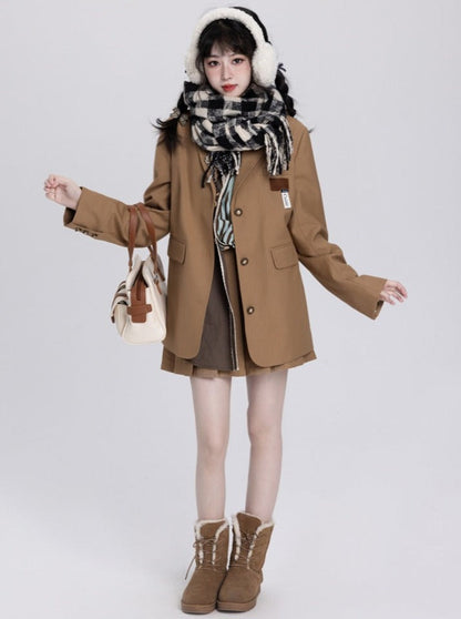Over College Style Jacket + Pleated Skirt