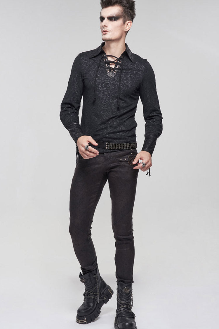 Black Gothic Pattern Decoration Tie Rope Design Knitted Elasticity Pullover Shirt