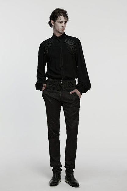 Black Stand Collar Long Lantern Sleeves Jacquard Gothic Blouse