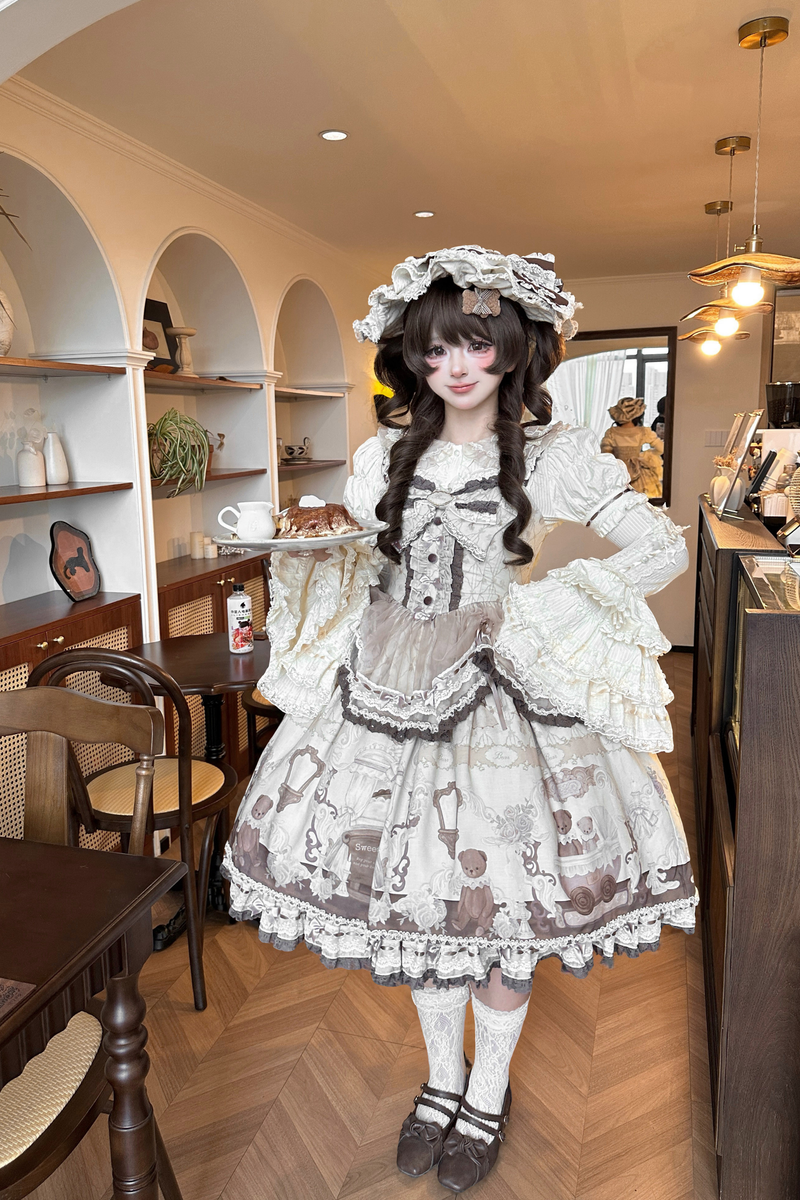 Briana Bear Print Dream Doll Lolita Dress + Jsk + Skirt + Shirt + Petticoat
