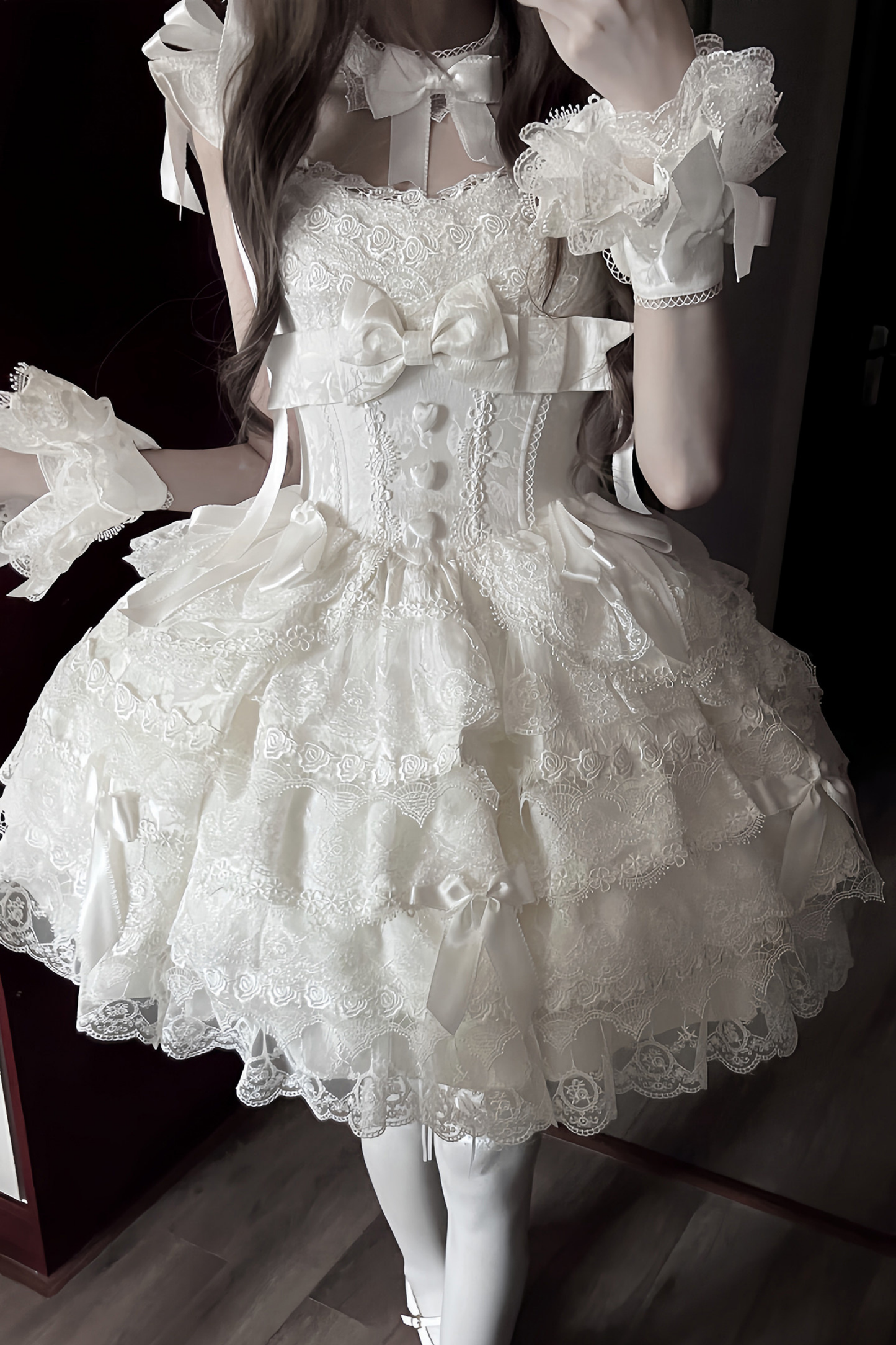 [pre-order] Princess Ballet Tiered Lolita Dress + Headband + Necklace + Sleeves + Tail