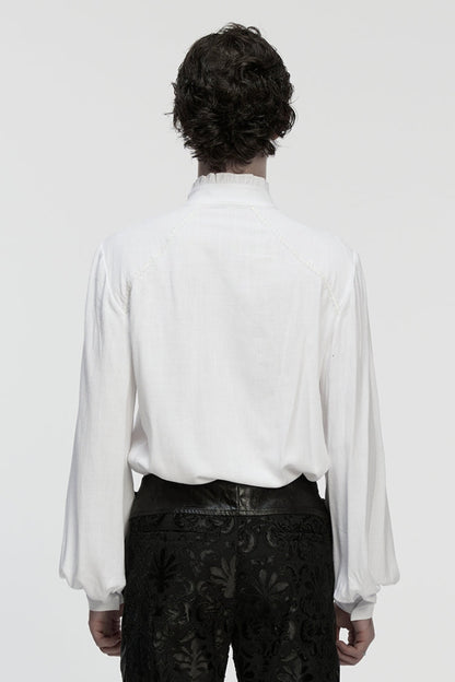White Stand Collar Long Lantern Sleeves Jacquard Gothic Blouse