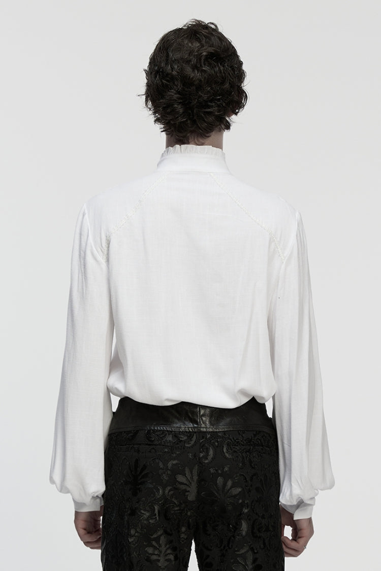 White Stand Collar Long Lantern Sleeves Jacquard Gothic Blouse