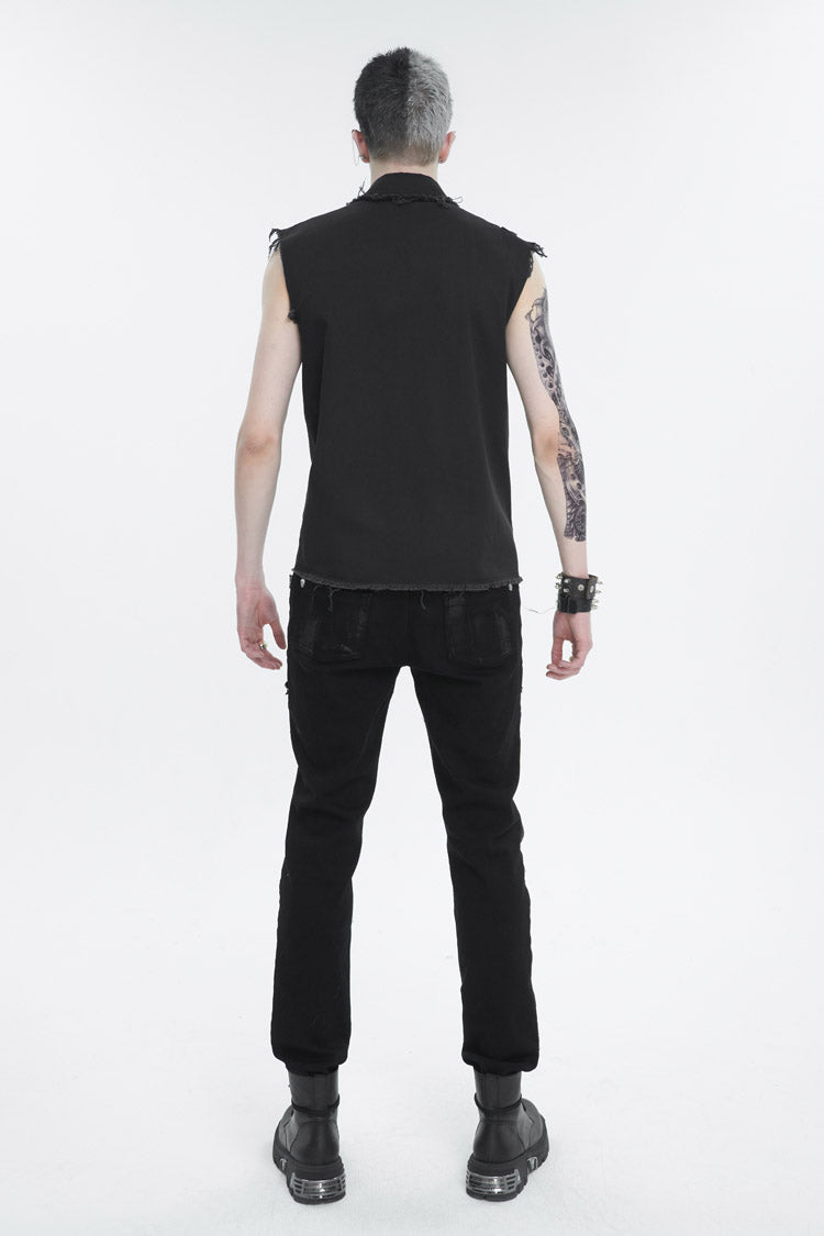 Black Sleeveless Buckle Splice Unedged Punk Vest