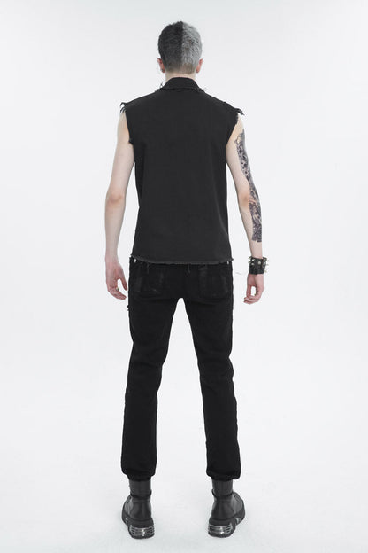 Black Sleeveless Buckle Splice Unedged Punk Vest