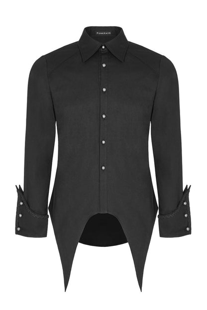 Black Long Sleeve Front Metal Pattern Buckle Sharp Corner Hem Gothic Shirt