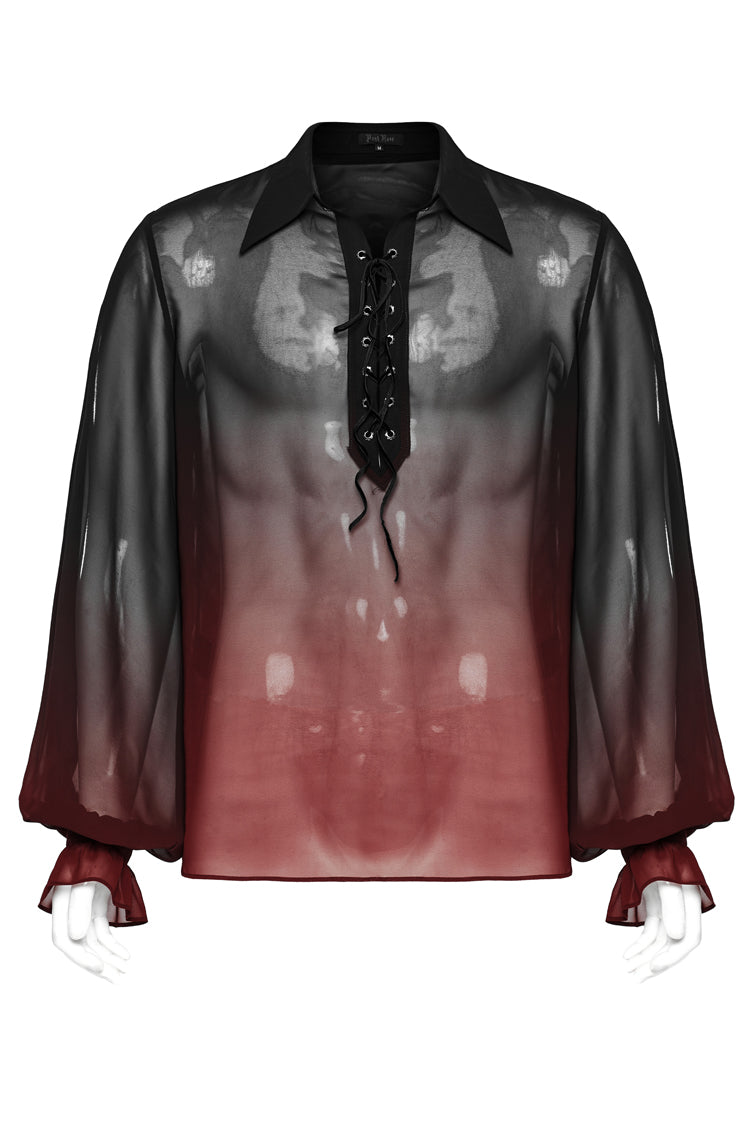 Black/red Lapel Collar Gradient Sheer Gothic Blouse