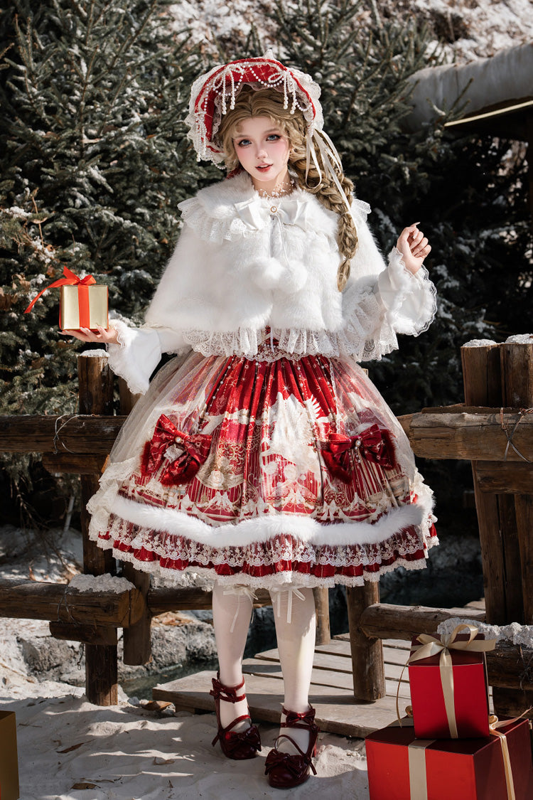 Red [happy New Year] Printed Ruffled Bow Lace Classic Chinese Style Lolita Jsk Dress