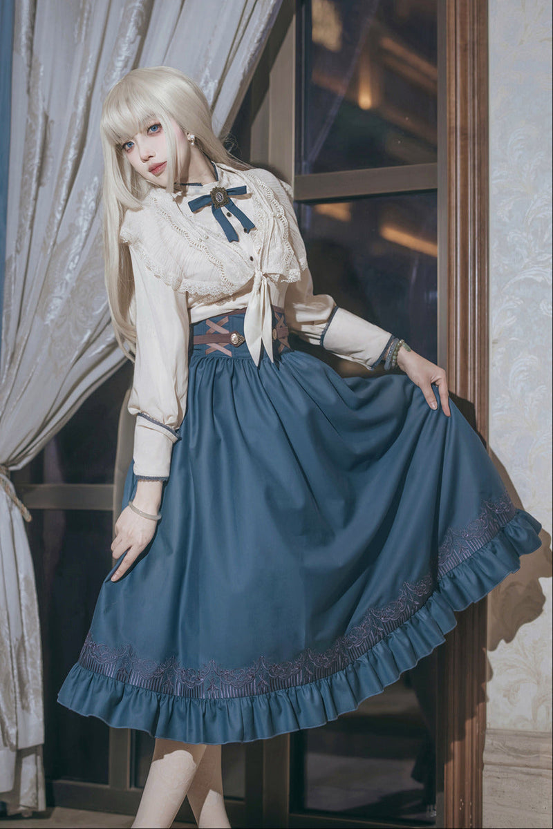 [pre-order] Retro Lolita Classic Blouse Skirt Shawl Suit