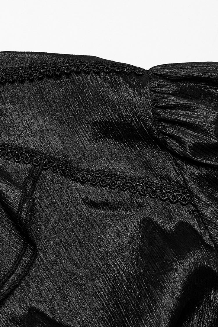 Black Stand Collar Jacquard Ruffle Gothic Blouse