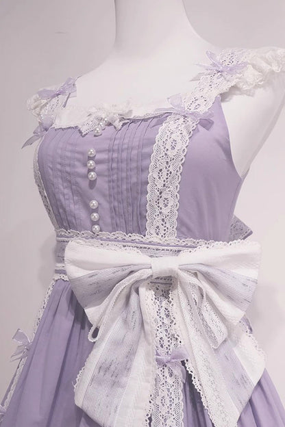 Purple Print Ruffle Embroidery Bowknot Classic Lolita Dress