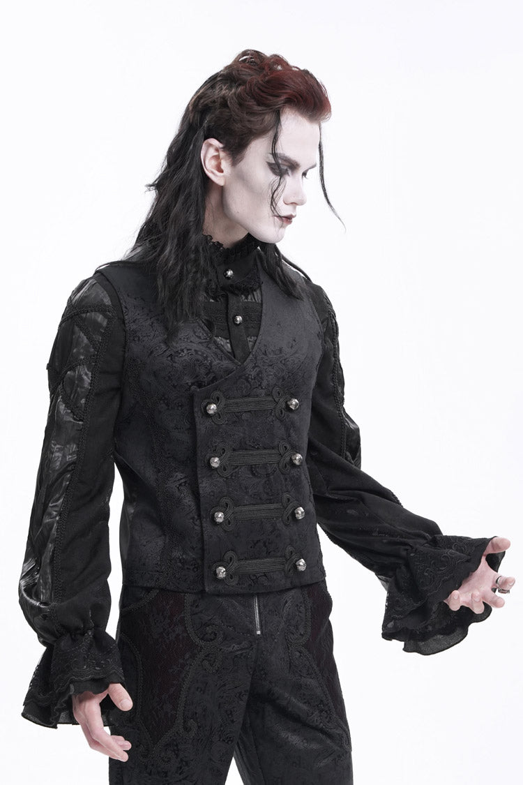 Black Sleeveless Print Buckle-up Gothic Vest
