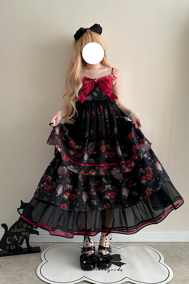 Retro Antique Cherry Sweet Lolita Dress + Jumper Skirt