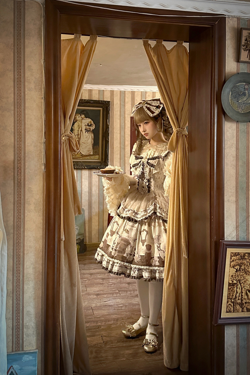 Briana Bear Print Dream Doll Lolita Dress + Jsk + Skirt + Shirt + Petticoat