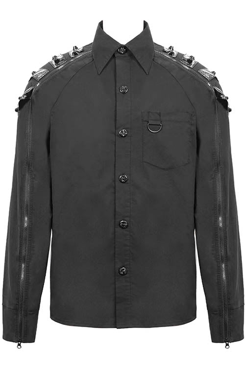 Black Long Sleeve Shoulder Zipper Punk Blouse