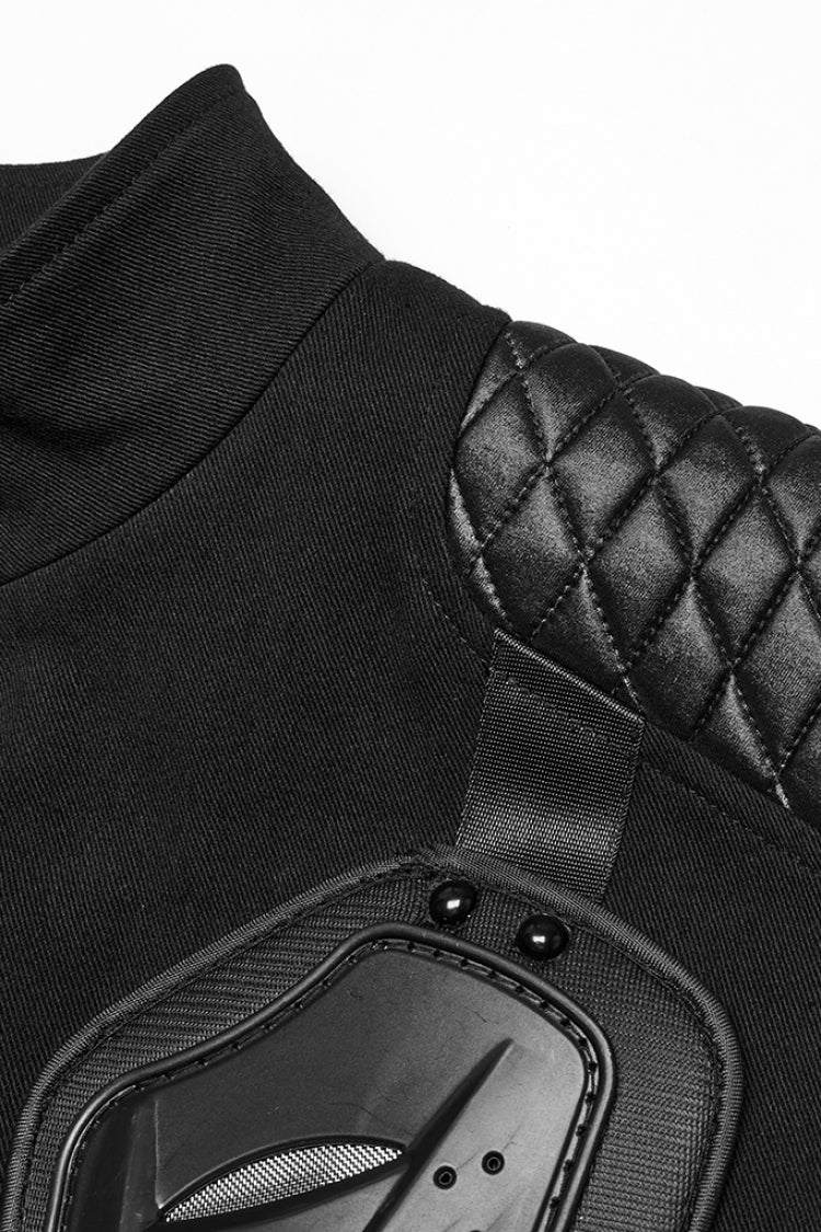 Black Stand Collar Armour Stitching Punk Vest