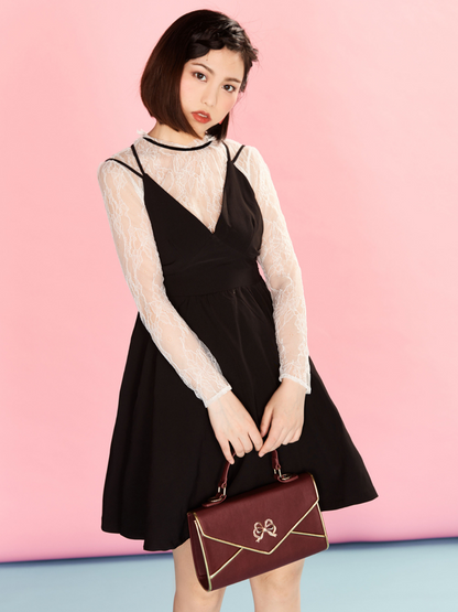 Ribbon Motif Gold Quilted Flap Bag